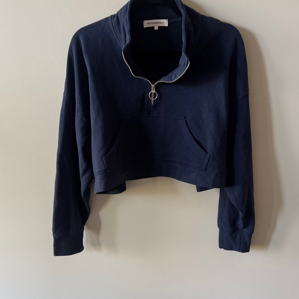 WeWoreWhat Navy Cropped Quarter-Zip Hoodie